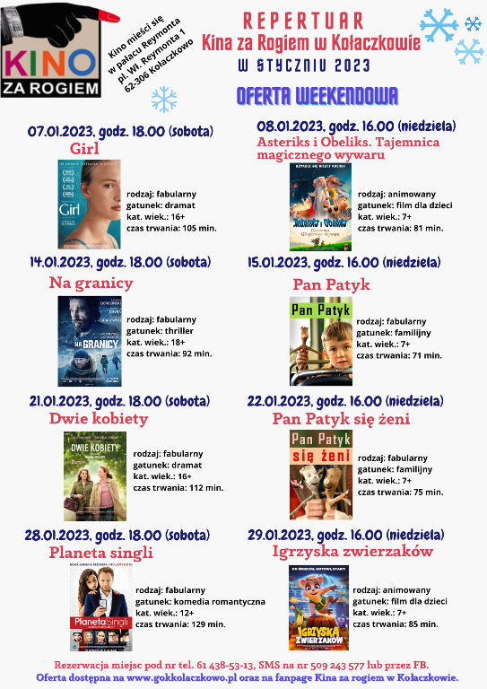 Plakat z repertuarem kina na styczeń 2023