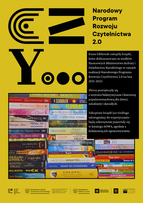 Plakat informujący o zakupie nowości książkowych w ramach NPRCZ 2023