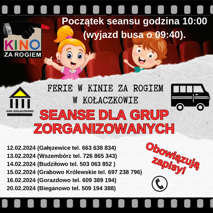 Seanse dla grup zorganizowanych Kino wyjazdowe w ferie 2024