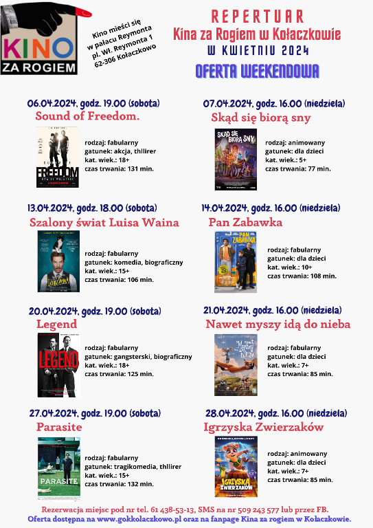 Plakat kinowy na kwiecień 2024