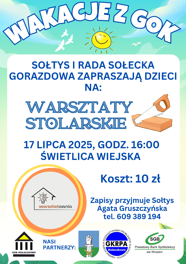 Warsztaty stolarskie w Gorazdowie Plakat na warsztaty stolarskie w Gorazdowie