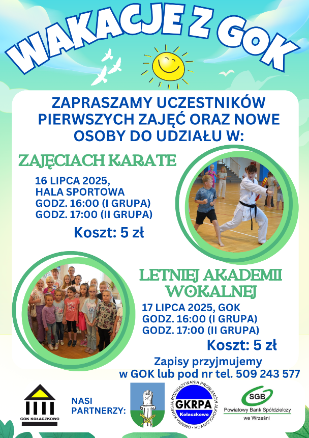 Zaproszenie na drugie zajęcia wokalne i karate Plakat na zajęcia wokalne i karate