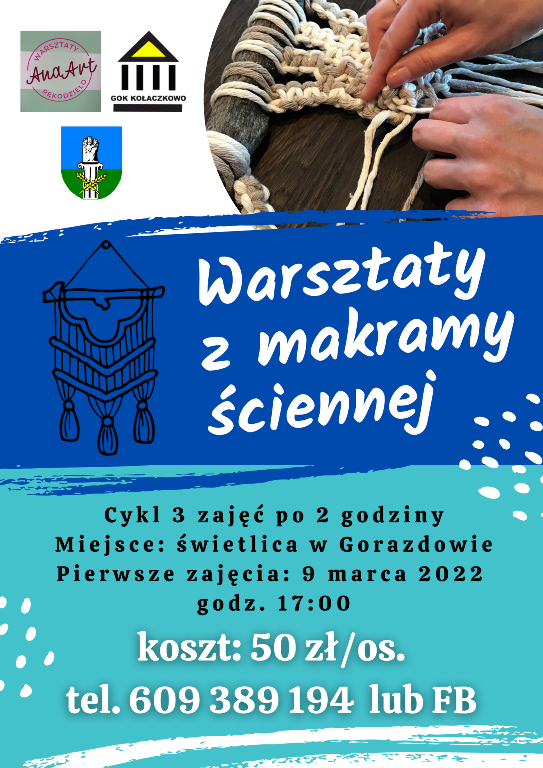 Obrazek prezentuje plakat dotyczący warsztatów makramy