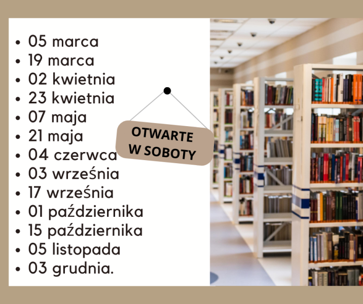 Terminy otwarcia biblioteki w sobotę